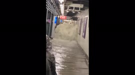 Crazy moment flood water comes barrelling down NYC subway