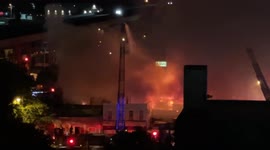 Three-alarm fire breaks out in Jersey City, New Jersey, USA