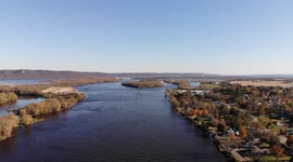 Gorgeous drone footage of small town on the eastern side of Minnesota on the Mississippi river