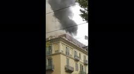 Fire breaks out at apartment block in Turin, Italy