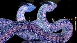 Illuminated snakes in the lake of Ibirapuera Park In São Paulo, Brazil