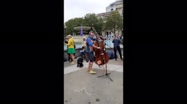 Man sings I will survive animal rebellion Trafalgar square London