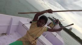 Eight-year-old South Indian girl performs incredible martial arts out at sea