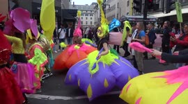 Spectacular Rainforest Rebellion dancers brought carnival spirit with rainbow of colours to Impossible Rebellion March for Nature - Oxford Street