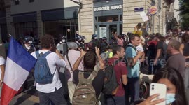 Tension with riot police at protest against Covid-19 Health Pass in Bordeaux, France