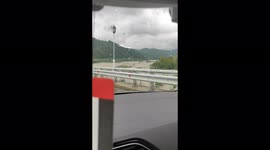 The river overflowed its banks near Sochi, Russia after heavy rain