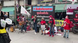 Band plays at anti-government rally in Bangkok, Thailand