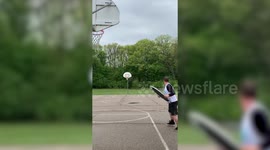 US man performs impressive trickshots using a baseball bat, a mini trampoline, a shovel and more