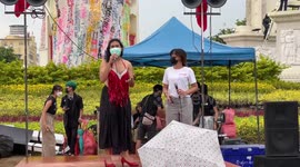 Drag queen gives speech at anti-government protest in Thailand