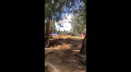 'Downhill Rider Crashes Hard After Hitting a Patch of Dirt 
'