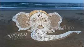 7000 Seashell with sand used to create Lord Ganesh for World Peace