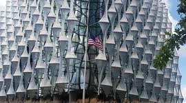 American flag flies half-mast on 20th anniversary of 9/11 attack outside American embassy in London