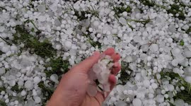 Hail-filled landscape makes it look like snow in Ontario
