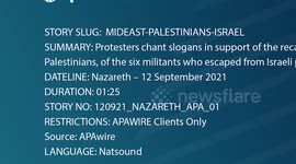 Protesters chant slogans in support of the recaptured four  Palestinians, of the six militants who escaped from Israeli prison