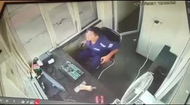 Employee spots out-of-control truck seconds before it crushes his tollbooth