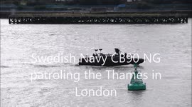 Swedish Navy CB90 NG armed patrol boat on the River Thames in London