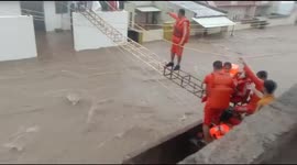 Stranded residents carried from roof to roof as floodwater sweeps through western India