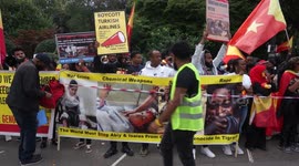 Tigray Famine and Anti-Turkish Drones Protest in front of Turkey Embassy, London, UK