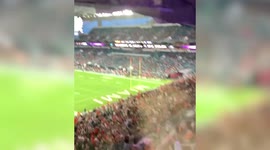 Florida football fans use a US FLAG to rescue cat that fell from upper deck