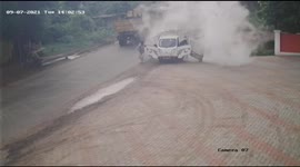 Two men escape unharmed after massive oxygen cylinder blast in their vehicle