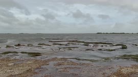 Waves from Tropical Storm Nicholas crash ashore along the Laguna Madre near Corpus Christi, Texas, USA