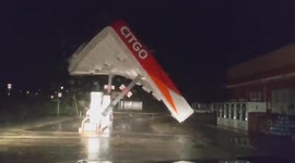 Gas station pump roof blown over as Hurricane Nicholas arrives in Texas