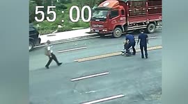 Fireman makes last-ditch attempt to catch toddler speeding downhill in toy car