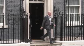 Boris Johnson leaves 10 Downing Street to attend Prime Minister's Questions - Slow Motion.