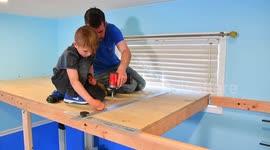 Dad makes kids drawing of his dream bed come true! Coolest kids bedroom