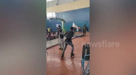 Taliban supporters roller-skate around gym in Kabul, Afghanistan
