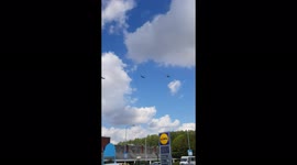 3 Tandem Rotor Helicopters flying over Manchester