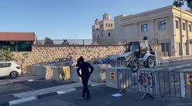 Cement blocks placed by Israeli security forces on a road in Jerusalem, during Yom Kippur (Day of Atonement) the most important day in the Jewish calendar