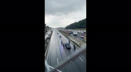 Overpass viewing of funeral procession for Soldier killed in Kabul in Fairfax County, VA