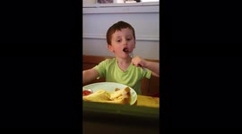 Teaching Charlie to chew with his mouth shut! His mouth is jumping all around his face!