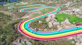 The long and rainbow-colored winding road in Zaozhuang, China