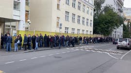 A huge queue at the polling station number 9 in Moscow, Russia