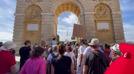 Activists with kids protest against COVID-19 measures in Montpellier, France