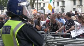 Police disperse 'anti-vaccine passport' protesters in London after red paint bombs thrown at Downing Street