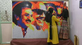 6 kids together did amazing portrait of the political party leaders with Rubik cubes in south india