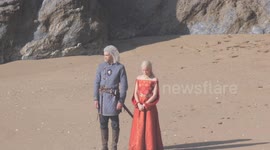House of dragon. Milly Alcock and Theo Nate playing Young Prince Rhaenra Targaryen and young Prince Laenar Velaryon