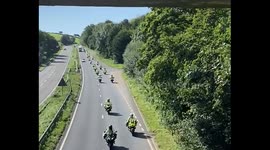 NHS Ride of Thanks hundreds of motorbike riders pass Dean Prior on A38, Devon, UK