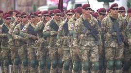 Soldiers of the Ukrainian army at the parade in Kyiv, Ukraine