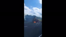 UK: Bus Catches Fire On Motorway In England