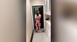 Girl cries tears of joy as father returns home after 5-month absence