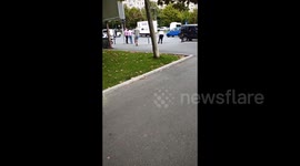 Van crashes into police motorcycle in Bucharest, Romania