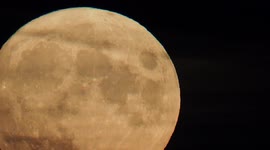 Close up of full September Harvest moon rising in Kent, UK