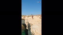 'Swimmer's first-ever death diving attempt ends with a funny face plant'