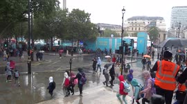 West End LIVE shows carry on in the rain on Sunday afternoon in Trafalgar Square
