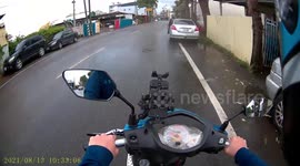 CLOSE CALL: Car Driver Opens His Door Into Traffic Almost Wiping Out Motorcycle Rider