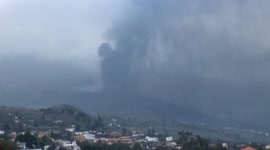 Lava flow progress of La Palma volcano eruption during the daytime from Canary Islands